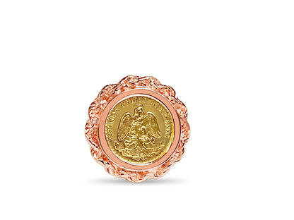 Fancy Solid White/Yellow/Rose Gold Handmade Coin Ring , Dos Pesos Coin ,