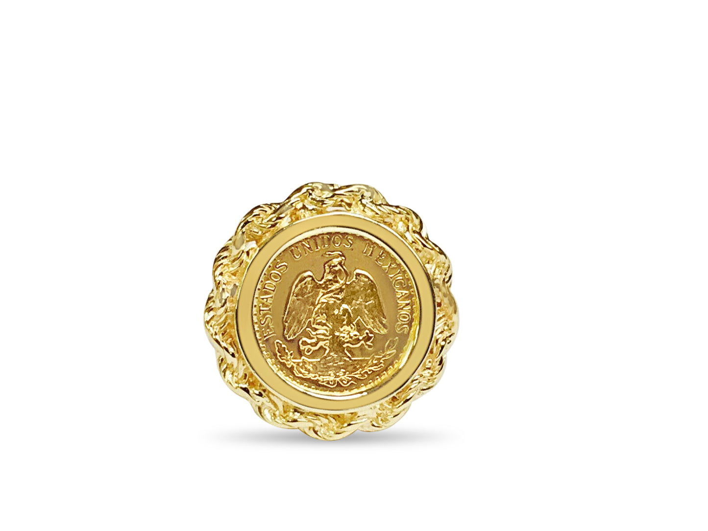 Fancy Solid White/Yellow/Rose Gold Handmade Coin Ring , Dos Pesos Coin ,