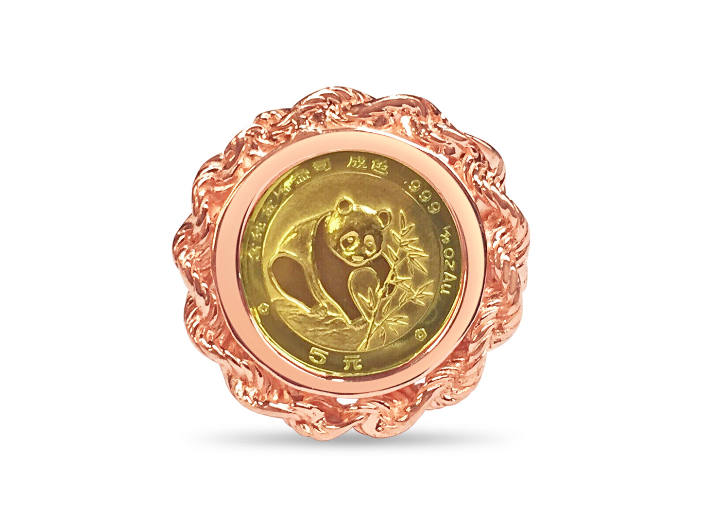 Fancy Ladies Solid White/Yellow/Rose Gold Handmade Coin Ring , Chinese Panda Bear Coin ,