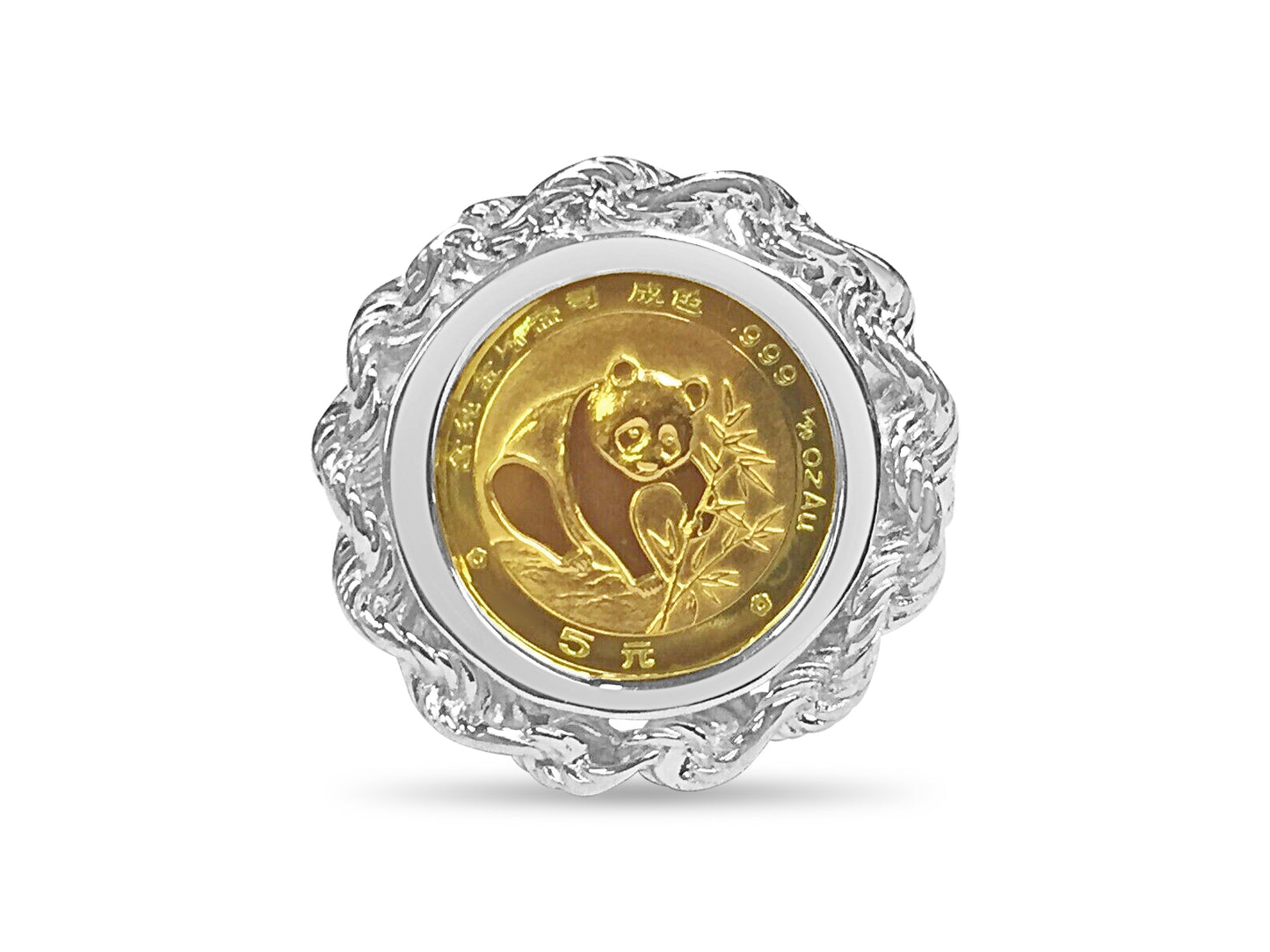 Fancy Ladies Solid White/Yellow/Rose Gold Handmade Coin Ring , Chinese Panda Bear Coin ,