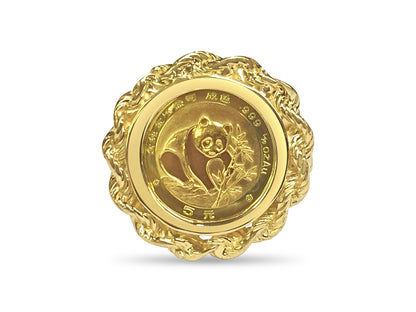 Fancy Ladies Solid White/Yellow/Rose Gold Handmade Coin Ring , Chinese Panda Bear Coin ,