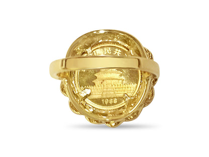 Fancy Ladies Solid White/Yellow/Rose Gold Handmade Coin Ring , Chinese Panda Bear Coin ,