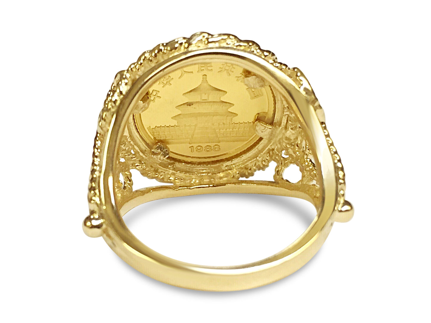 Fancy Solid White/Yellow/Rose Gold Handmade Coin Ring , Chinese Panda Bear Coin ,