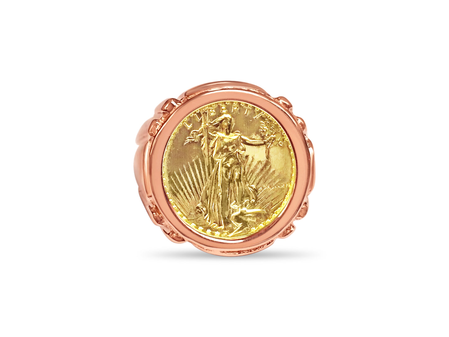 Fancy Solid White/Yellow/Rose Gold Handmade Coin Ring , 1/10oz Coin ,