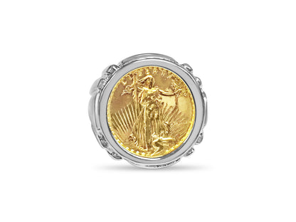 Fancy Solid White/Yellow/Rose Gold Handmade Coin Ring , 1/10oz Coin ,