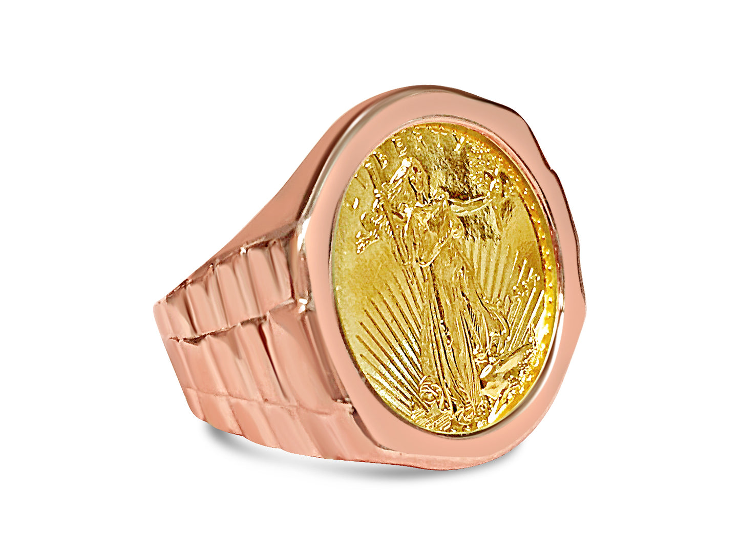 Fancy Solid White/Yellow/Rose Gold Handmade Coin Ring , 1/4oz Coin ,