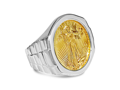 Fancy Solid White/Yellow/Rose Gold Handmade Coin Ring , 1/4oz Coin ,