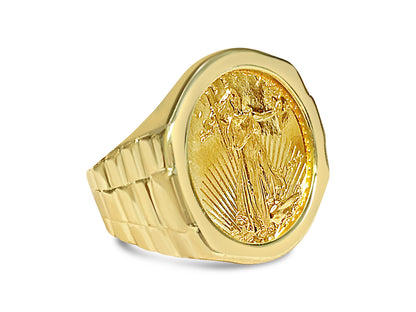 Fancy Solid White/Yellow/Rose Gold Handmade Coin Ring , 1/4oz Coin ,