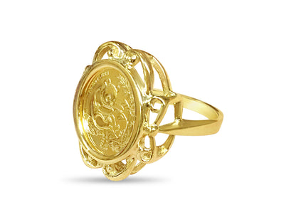 Fancy Ladies Solid White/Yellow/Rose Gold Handmade Coin Ring , Chinese Panda Bear Coin ,