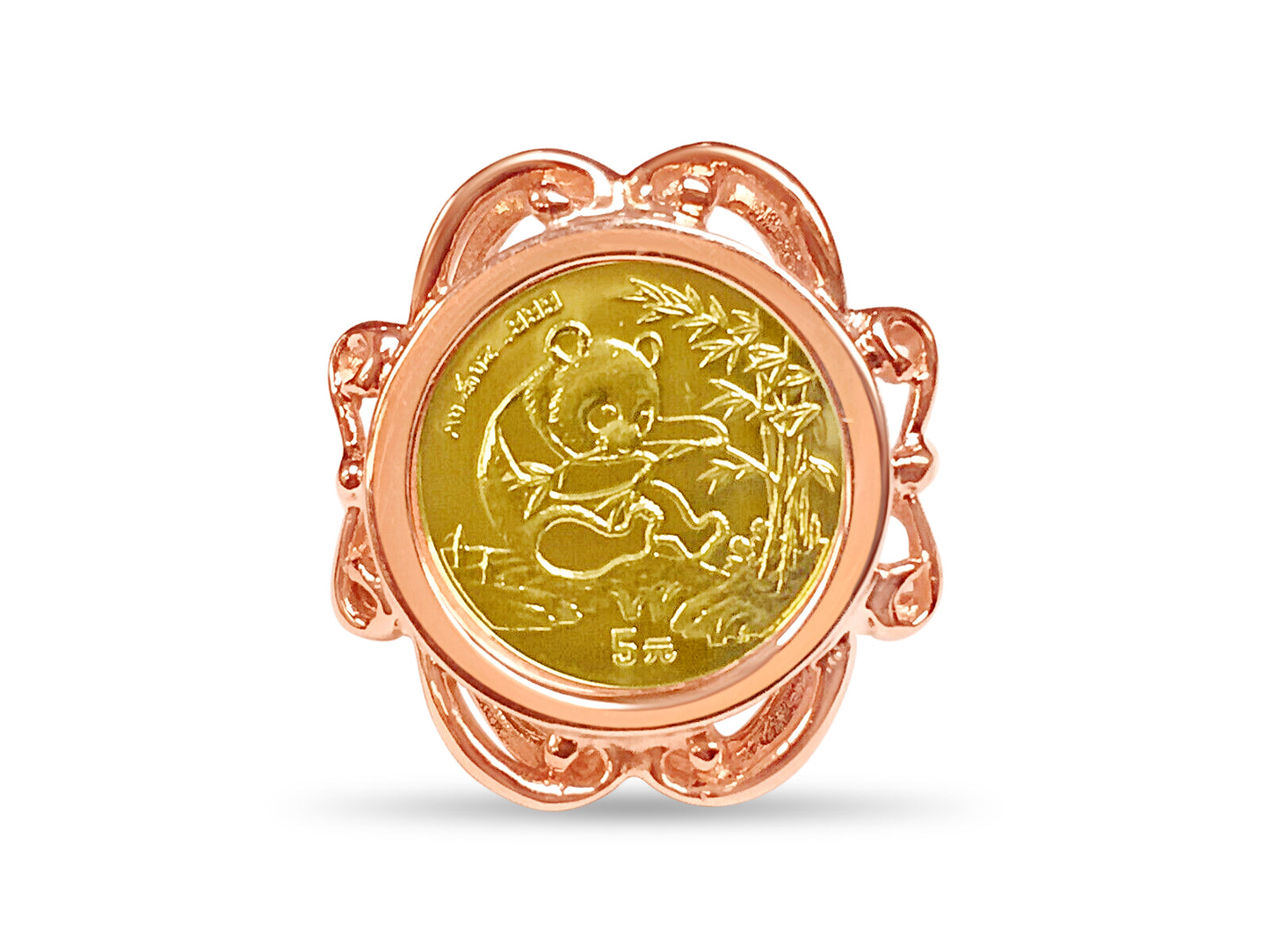 Fancy Ladies Solid White/Yellow/Rose Gold Handmade Coin Ring , Chinese Panda Bear Coin ,