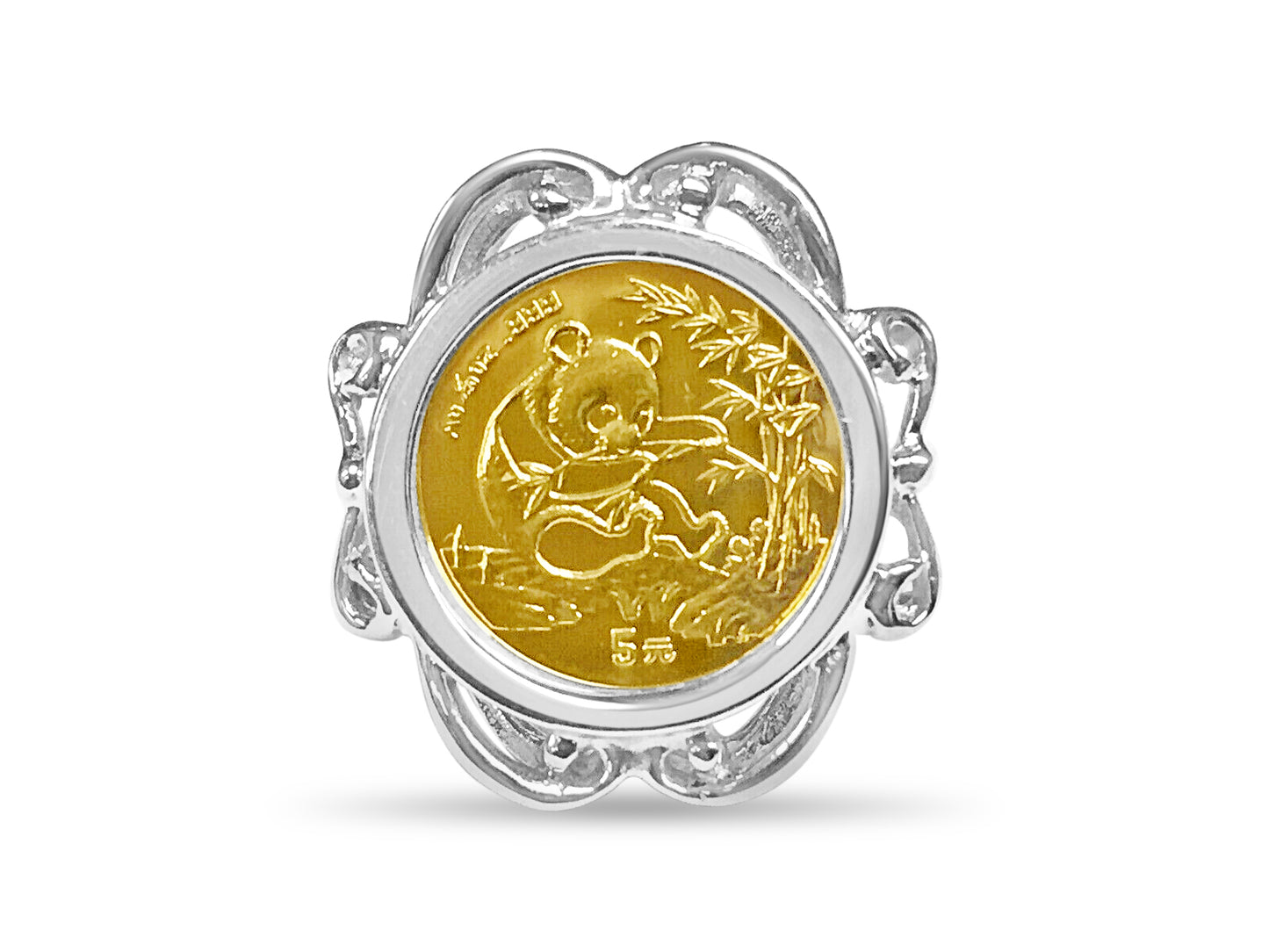 Fancy Ladies Solid White/Yellow/Rose Gold Handmade Coin Ring , Chinese Panda Bear Coin ,