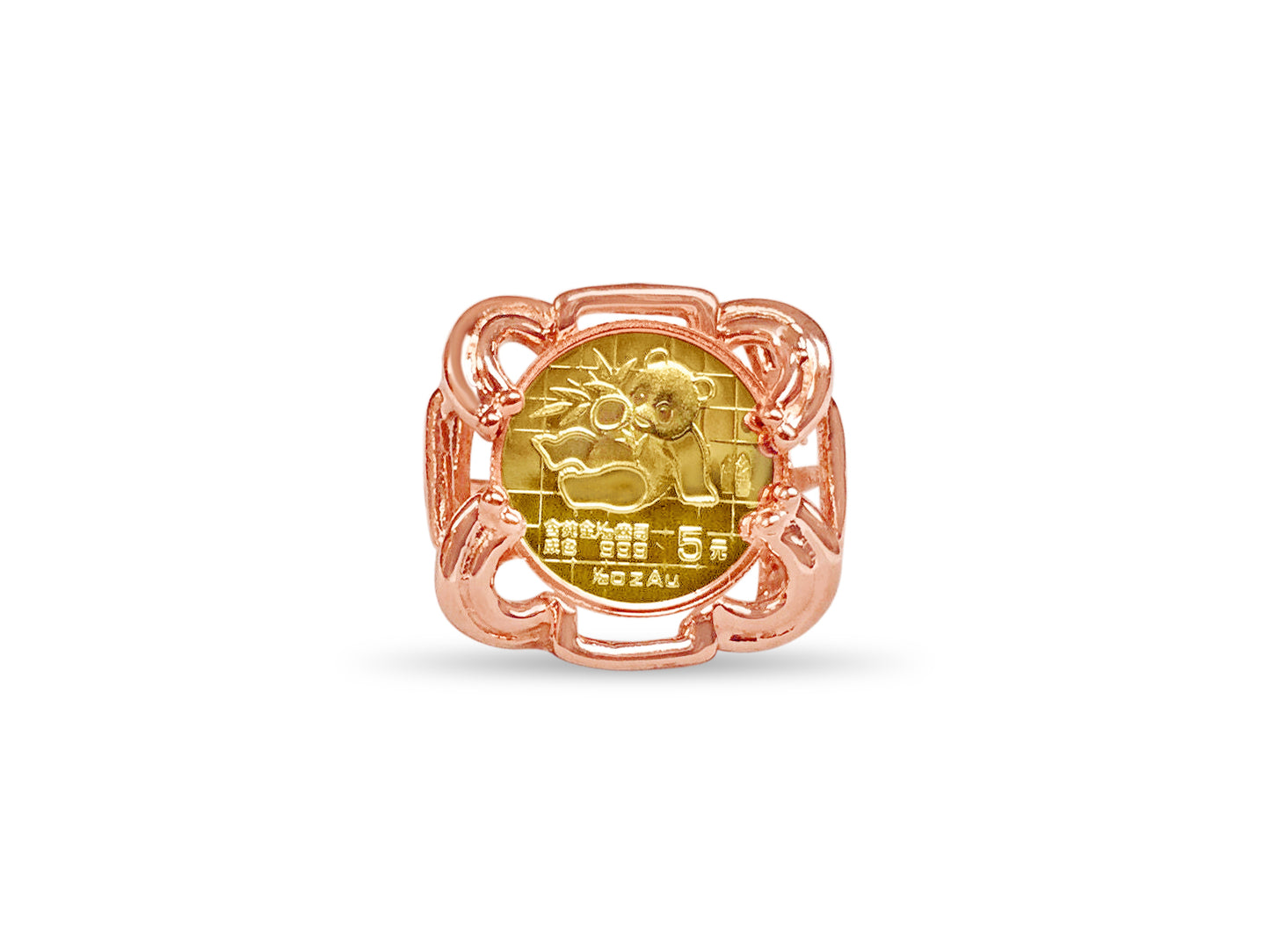 Fancy Ladies Solid White/Yellow/Rose Gold Handmade Coin Ring , Chinese Panda Bear Coin ,