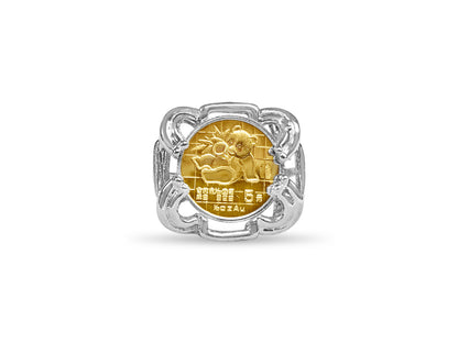 Fancy Ladies Solid White/Yellow/Rose Gold Handmade Coin Ring , Chinese Panda Bear Coin ,