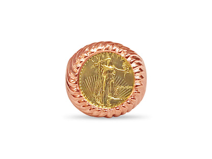 Fancy Solid White/Yellow/Rose Gold Handmade Coin Ring , 1/10oz Coin ,