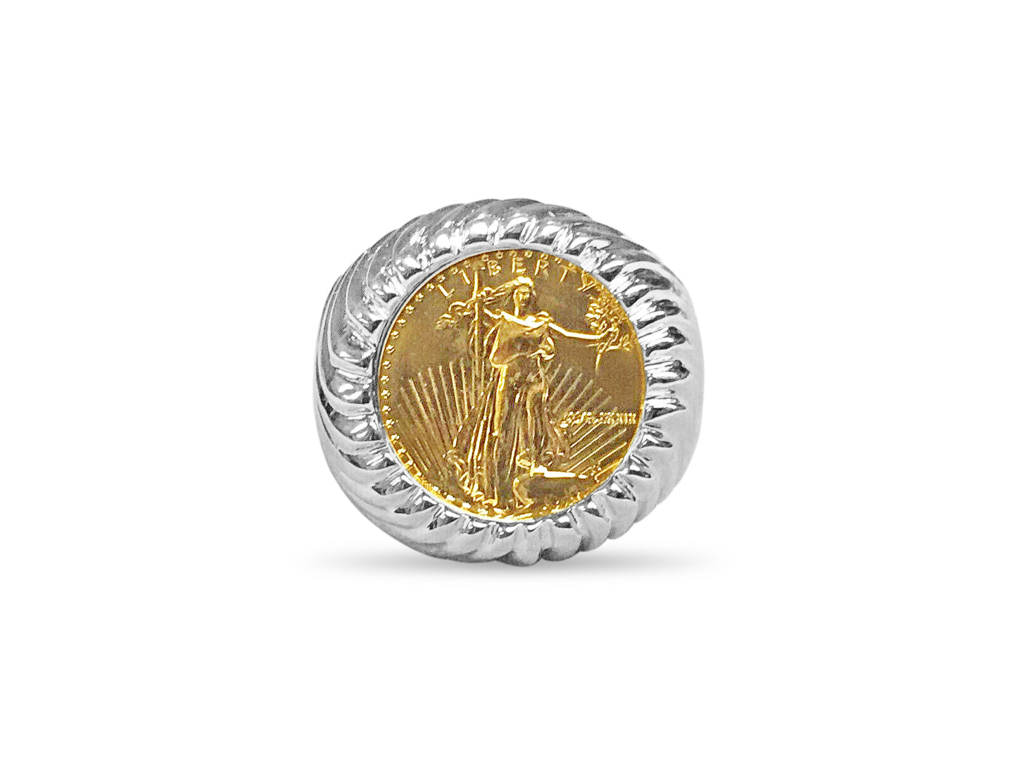 Fancy Solid White/Yellow/Rose Gold Handmade Coin Ring , 1/10oz Coin ,