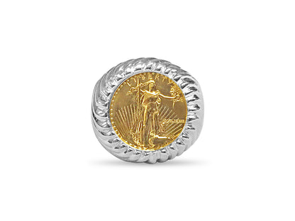 Fancy Solid White/Yellow/Rose Gold Handmade Coin Ring , 1/10oz Coin ,