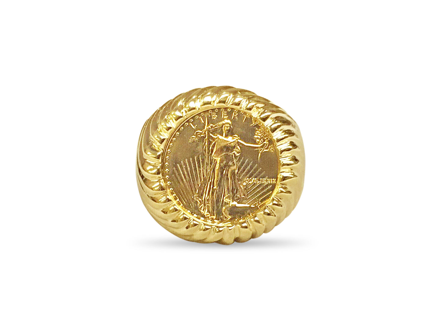 Fancy Solid White/Yellow/Rose Gold Handmade Coin Ring , 1/10oz Coin ,