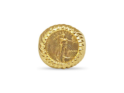 Fancy Solid White/Yellow/Rose Gold Handmade Coin Ring , 1/10oz Coin ,