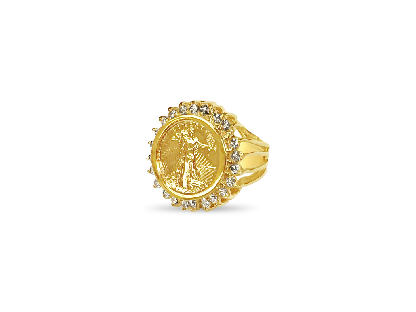 Diamond Fancy Solid White/Yellow/Rose Gold Handmade Coin Ring , 1/10oz Coin ,