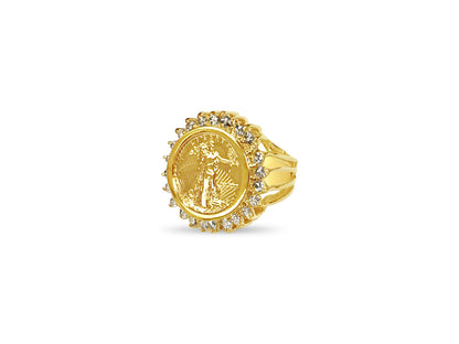 Diamond Fancy Solid White/Yellow/Rose Gold Handmade Coin Ring , 1/10oz Coin ,