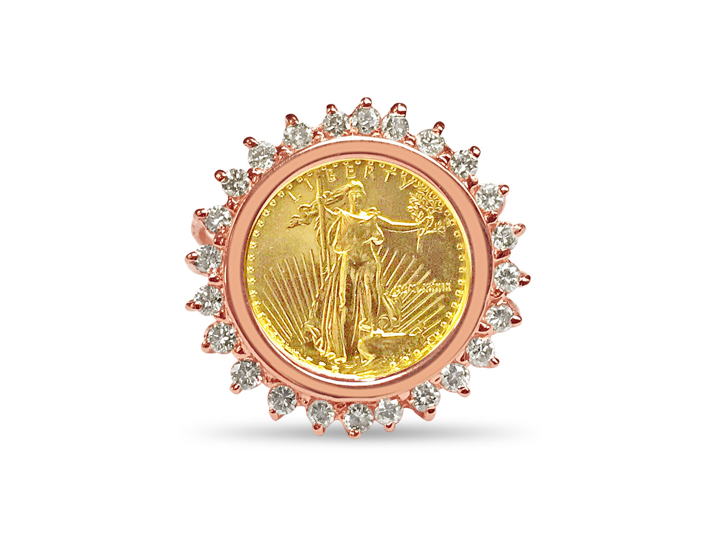 Diamond Fancy Solid White/Yellow/Rose Gold Handmade Coin Ring , 1/10oz Coin ,