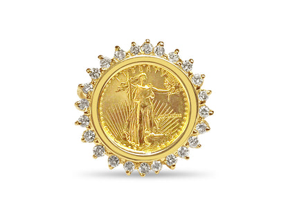 Diamond Fancy Solid White/Yellow/Rose Gold Handmade Coin Ring , 1/10oz Coin ,