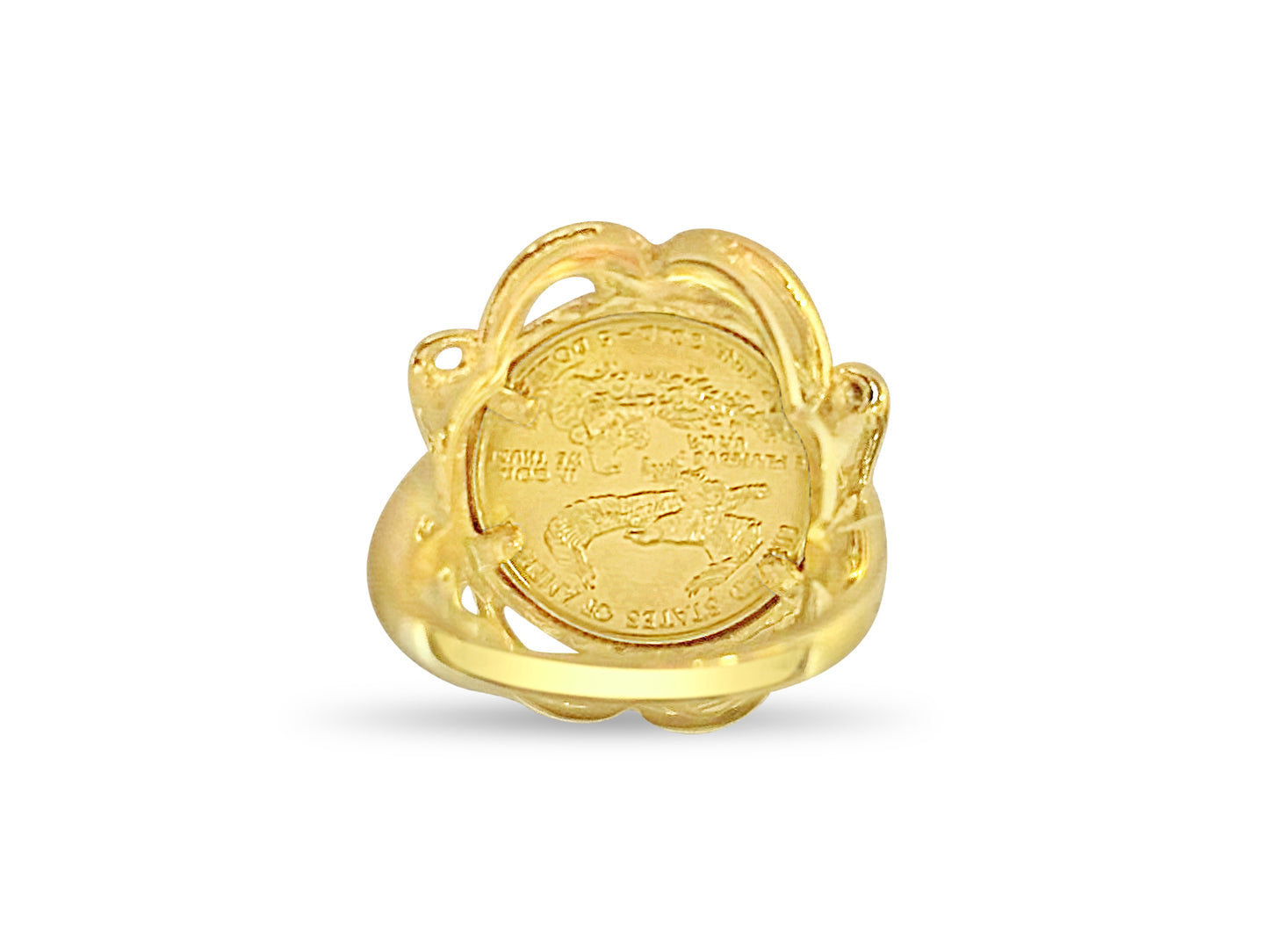 Fancy Ladies Solid White/Yellow/Rose Gold Handmade Coin Ring , 1/10oz Coin ,