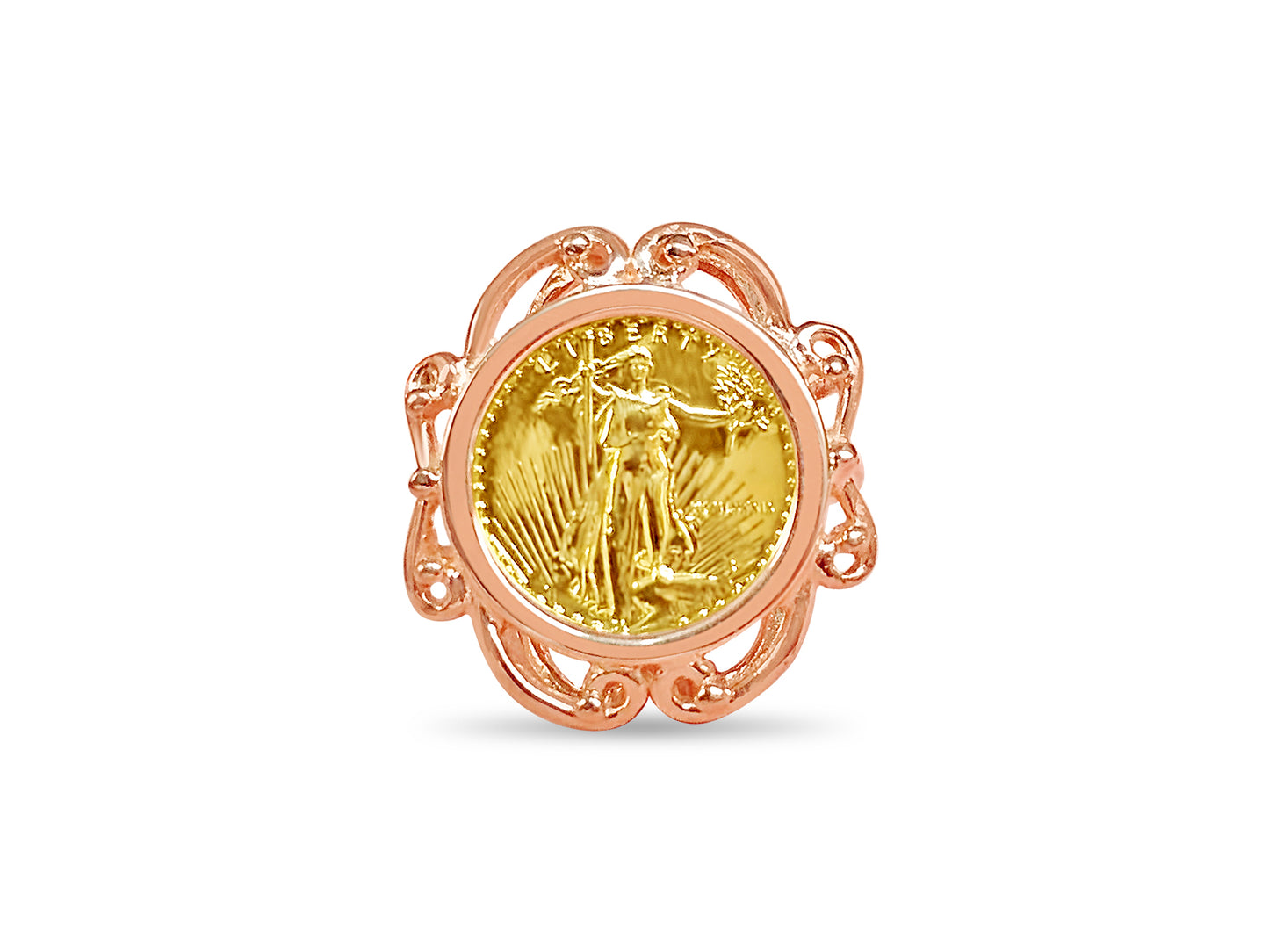 Fancy Ladies Solid White/Yellow/Rose Gold Handmade Coin Ring , 1/10oz Coin ,