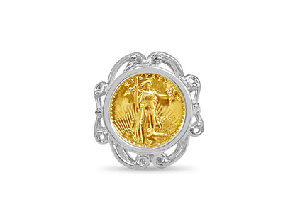 Fancy Ladies Solid White/Yellow/Rose Gold Handmade Coin Ring , 1/10oz Coin ,