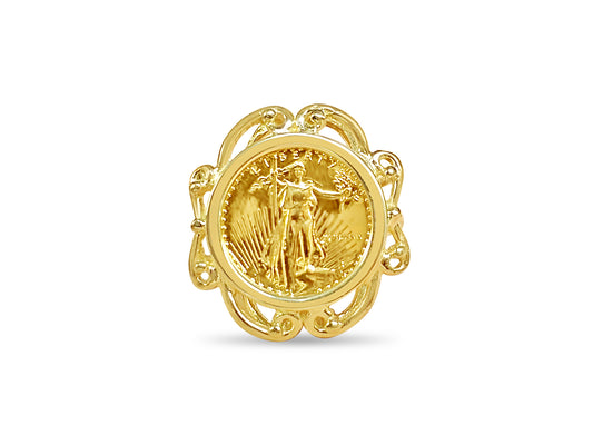 Fancy Ladies Solid White/Yellow/Rose Gold Handmade Coin Ring , 1/10oz Coin ,