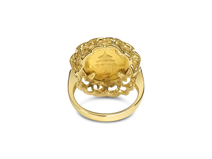 Fancy Solid White/Yellow/Rose Gold Handmade Coin Ring , Chinese Panda Bear Coin ,