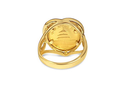 Fancy Ladies Solid White/Yellow/Rose Gold Handmade Coin Ring , Chinese Panda Bear Coin ,