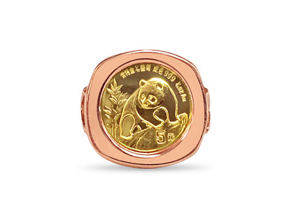 Fancy Solid White/Yellow/Rose Gold Handmade Coin Ring , Chinese Panda Bear Coin ,