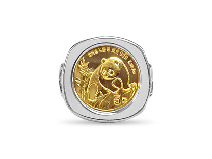 Fancy Solid White/Yellow/Rose Gold Handmade Coin Ring , Chinese Panda Bear Coin ,