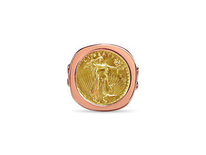 Fancy Solid White/Yellow/Rose Gold Handmade Coin Ring , 1/10oz Coin ,