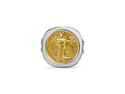Fancy Solid White/Yellow/Rose Gold Handmade Coin Ring , 1/10oz Coin ,