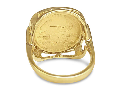 Fancy Solid White/Yellow/Rose Gold Handmade Coin Ring , 1/10oz Coin ,