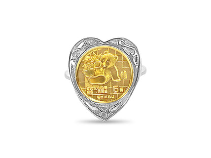 Fancy Ladies Solid White/Yellow/Rose Gold Handmade Coin Ring , Chinese Panda Bear Coin ,