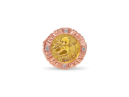 Diamond Fancy Solid White/Yellow/Rose Gold Handmade Coin Ring , Chinese Panda Bear Coin ,