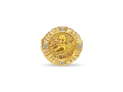 Diamond Fancy Solid White/Yellow/Rose Gold Handmade Coin Ring , Chinese Panda Bear Coin ,