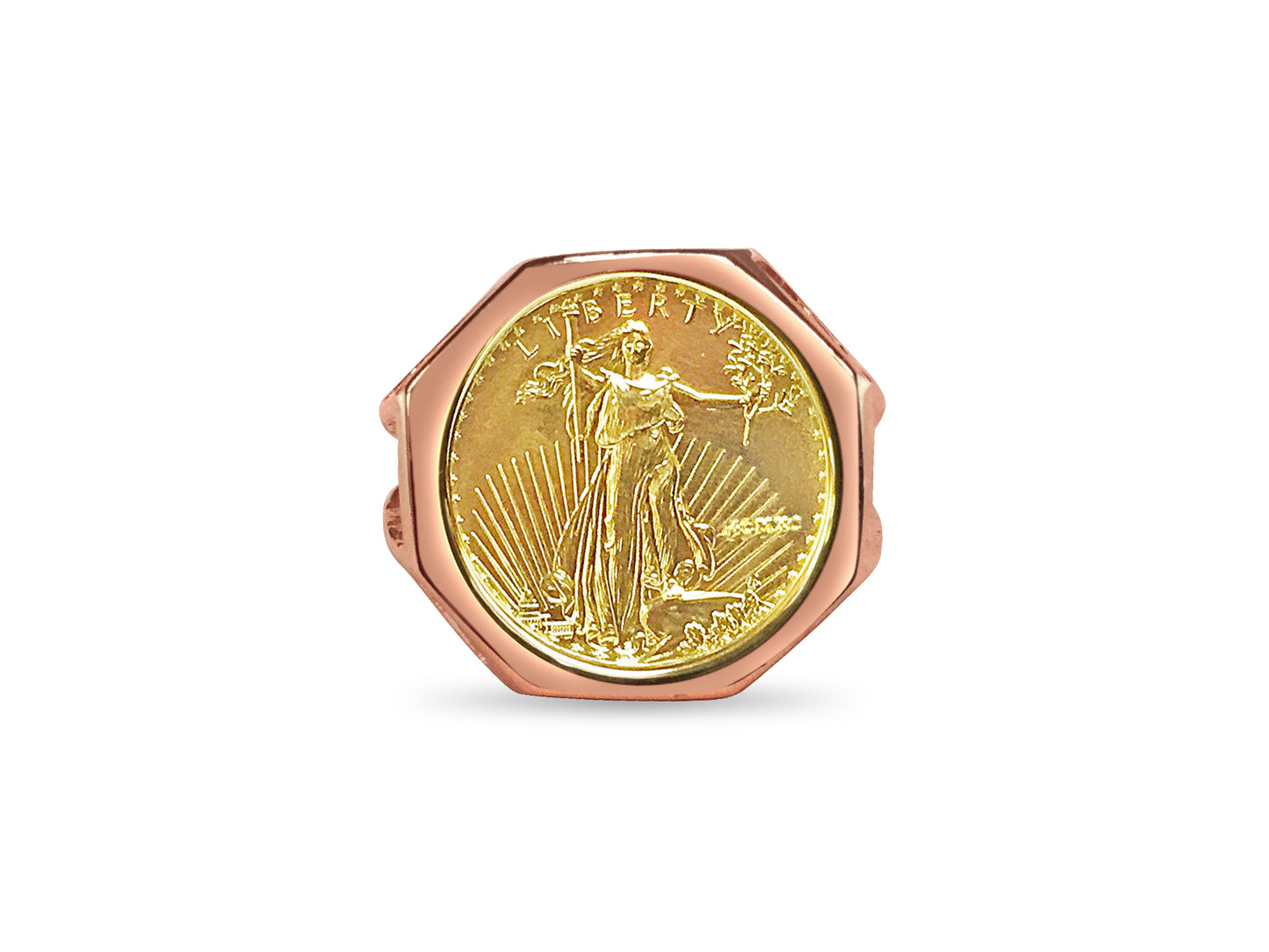 Fancy Ladies Solid White/Yellow/Rose Gold Handmade Coin Ring , 1/10oz Coin ,