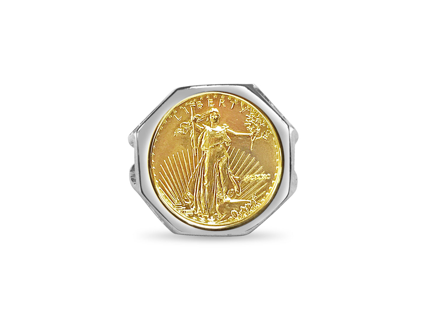 Fancy Ladies Solid White/Yellow/Rose Gold Handmade Coin Ring , 1/10oz Coin ,