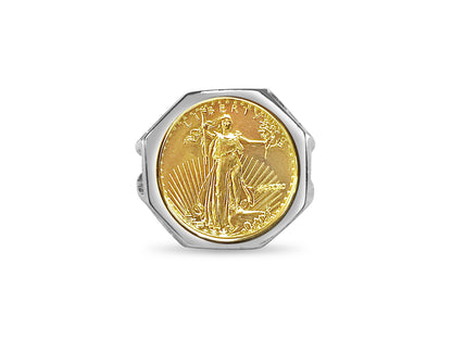 Fancy Ladies Solid White/Yellow/Rose Gold Handmade Coin Ring , 1/10oz Coin ,