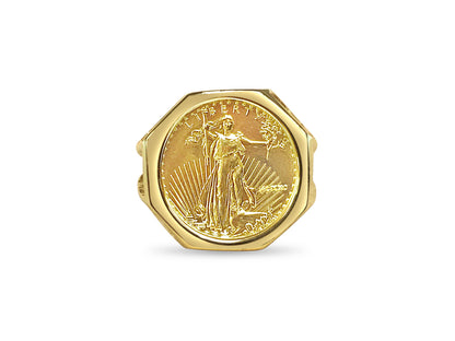 Fancy Ladies Solid White/Yellow/Rose Gold Handmade Coin Ring , 1/10oz Coin ,