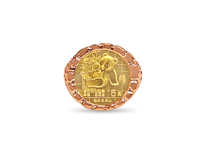 Nugget Solid White/Yellow/Rose Gold Handmade Coin Ring , Chinese Panda Bear Coin ,