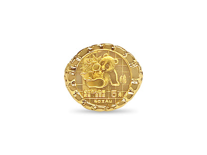 Nugget Solid White/Yellow/Rose Gold Handmade Coin Ring , Chinese Panda Bear Coin ,