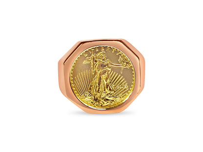 Fancy Solid White/Yellow/Rose Gold Handmade Coin Ring , 1/10oz Coin ,