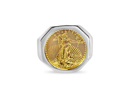 Fancy Solid White/Yellow/Rose Gold Handmade Coin Ring , 1/10oz Coin ,