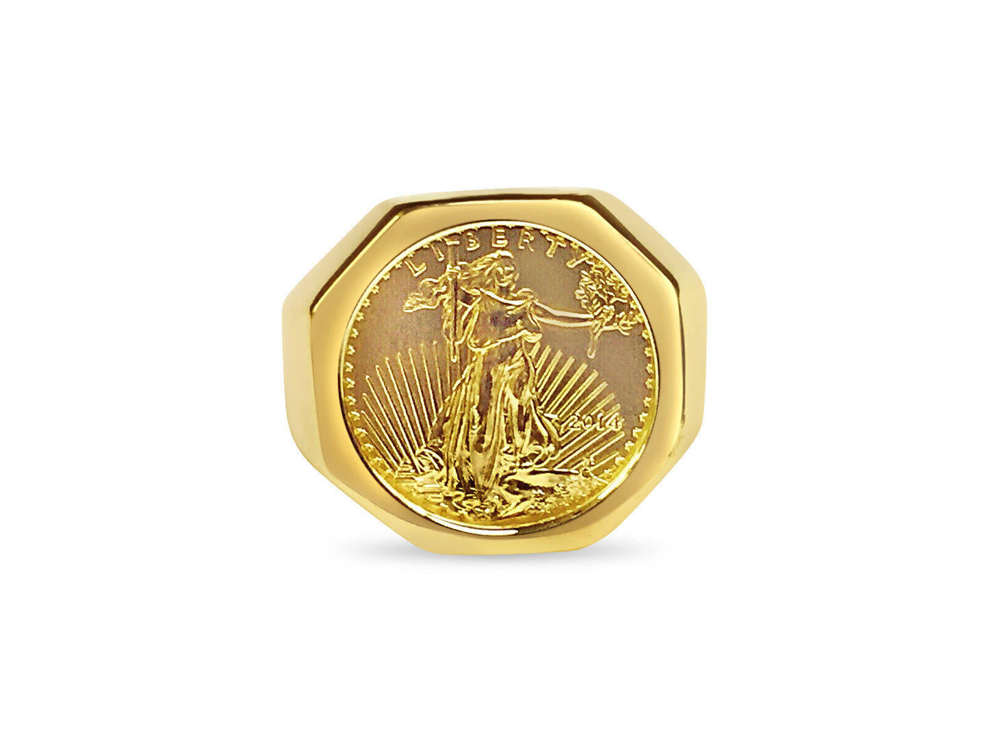 Fancy Solid White/Yellow/Rose Gold Handmade Coin Ring , 1/10oz Coin ,