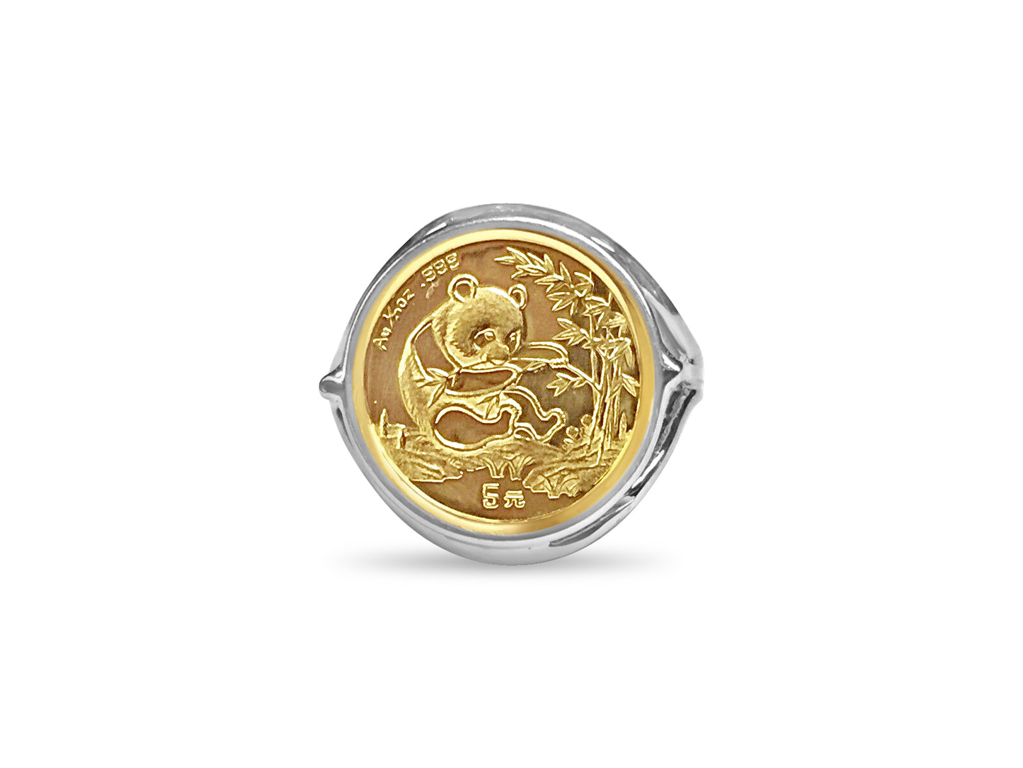 Fancy Solid White/Yellow/Rose Gold Handmade Coin Ring , Chinese Panda Bear Coin ,